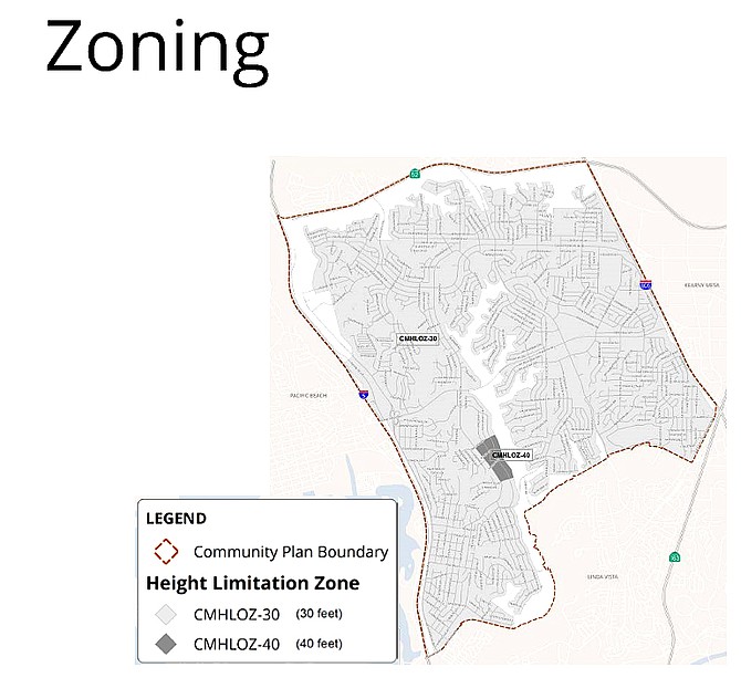 Clairemont's 30 foot height restriction has only one exception - the tiny dark gray area allows 40 feet. 