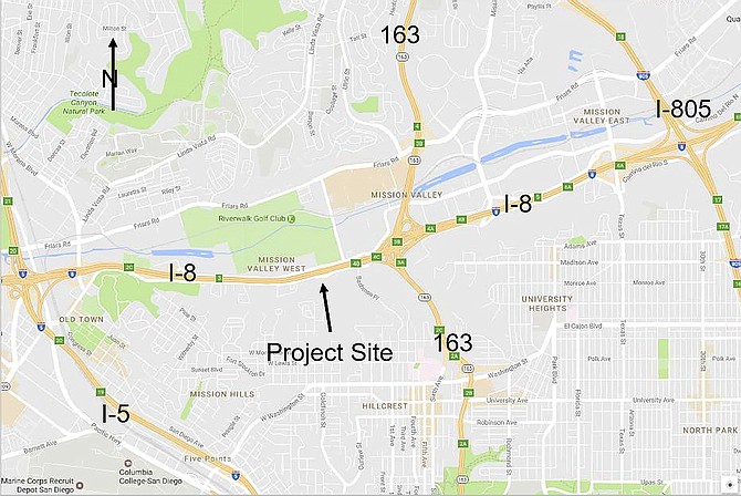 The project is located immediately adjacent to the I-8, left of the I-5, with 163 down the middle.