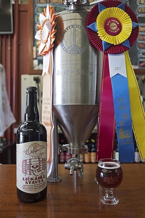Best of Show winner Lickable Staves, and its stainless steel fermenter trophy (sort of like the Stanley Cup)