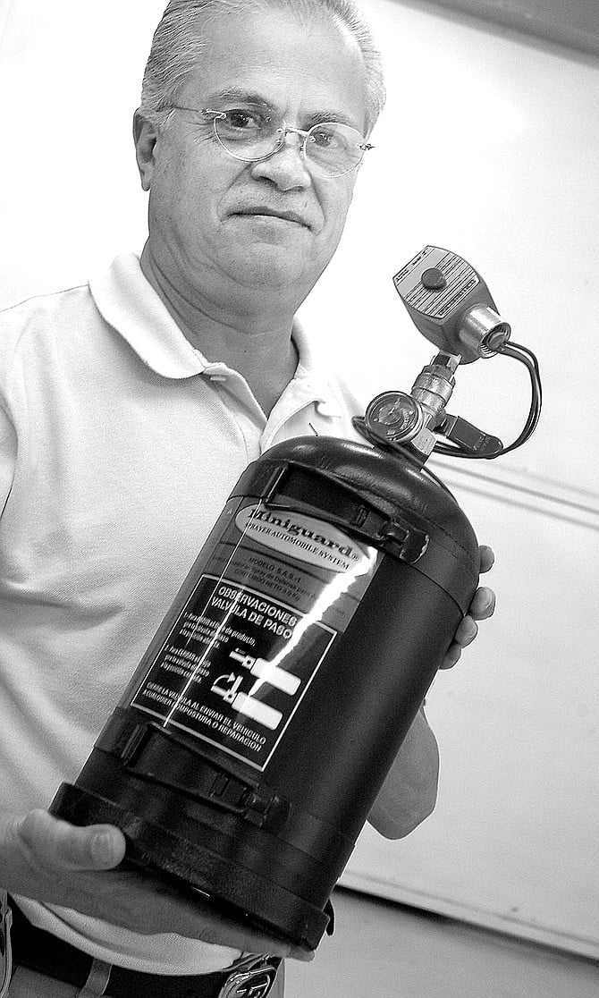 Luis Cano Salazar with pepper spray