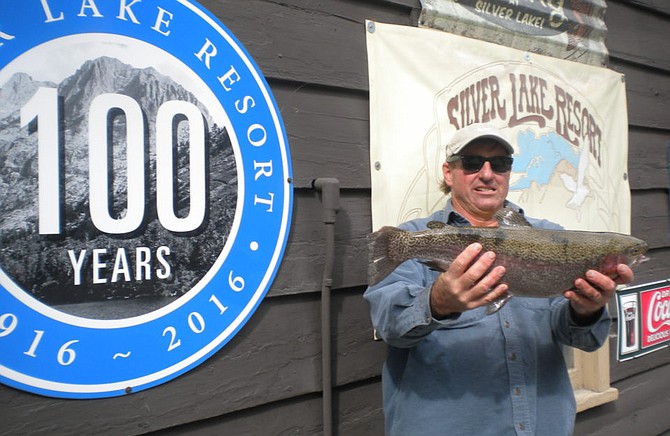 Kevin Walters of Oceanside landed this nice 5 pound 15 ounce Rainbow caught on the shore of Silver Lake using Berkley Trout Nuggets