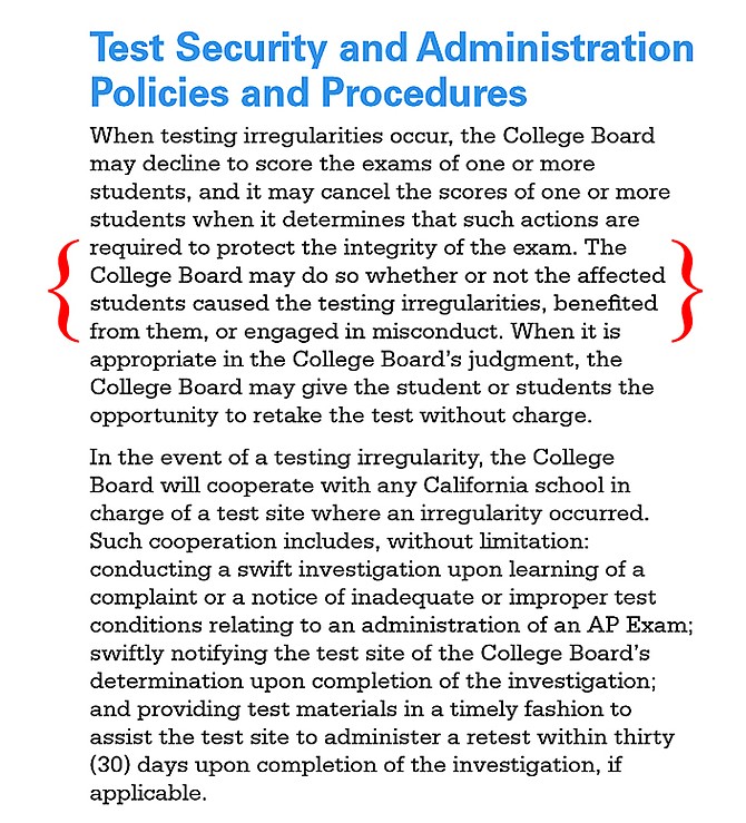 Students must agree to their test scores being invalidated, even if through no fault of their own, before they are allowed to take the test. 