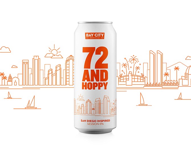Upcoming can design for San Diego's official destination beer, 72 and Hoppy (by Less + More Branding Agency)