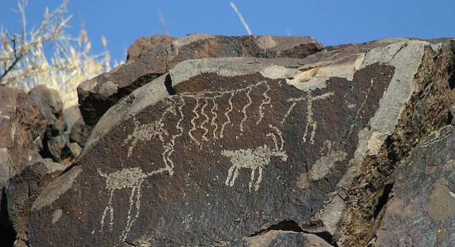 Man hunting bighorn sheep. The China Lake petroglyphs are a four-hour drive north of San Diego.