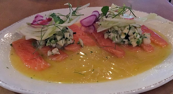 All that citrusy juice can’t save the salmon aguachile
