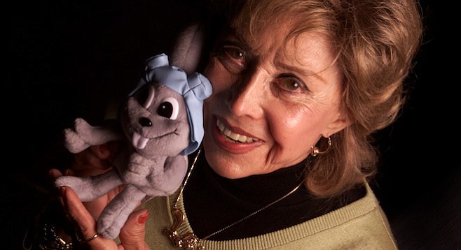 June Foray and one of her most popular characters, Rocket J. Squirrel