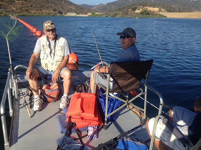 Vista's John Testor and Escondido's Dave Gehrke enjoyed Dixon's new pontoon boat. 