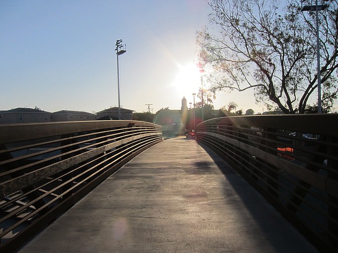 The pedestrian bridge gives a 360 degree view of the skate park below. 