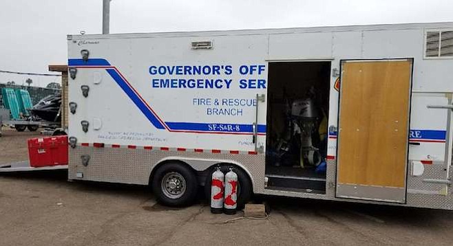 Office of Emergency Services truck was unloaded so SD firefighters could take the equipment to Houston.