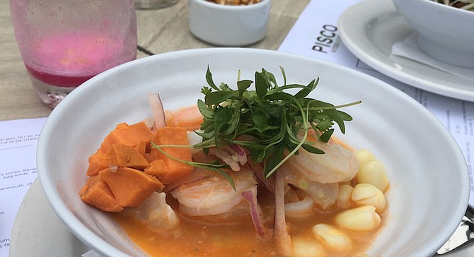 Mixto, a spicy ceviche made with rocoto peppers, calamari, shrimp, and fish.
