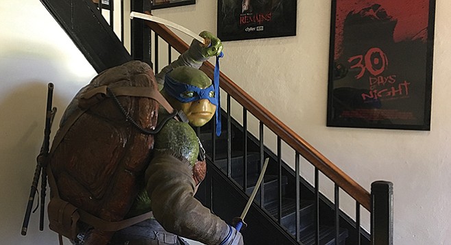 Teenage Mutant Ninja Turtle guarding entrance to Eastman's San Diego Comic Art Gallery