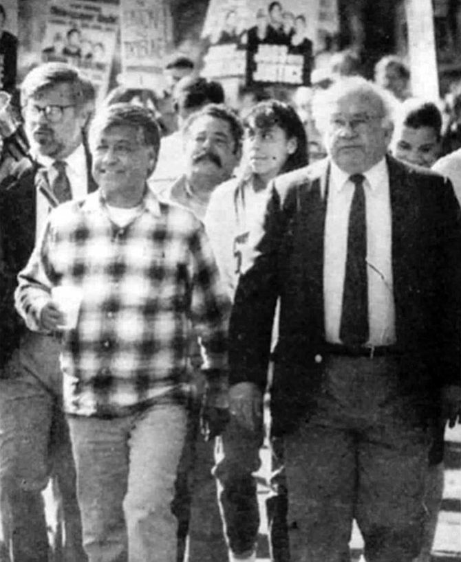 Union chief Cesar Chavez and TV star Ed Asner marched on the newspaper's Mission Valley headquarters in February 1990.