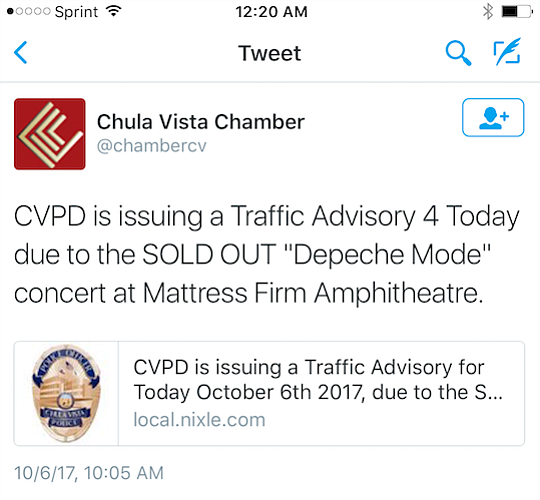 The police department tweeted an advisory about the sold-out show earlier that day.