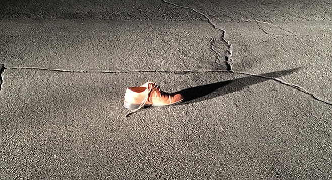 Shoe in the middle of Glen Street, October 2