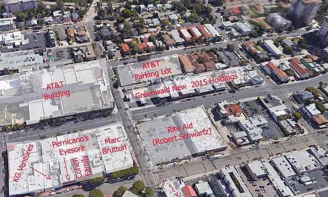 Land owned by Uptown Gateway Council members in four of the nine blocks. 