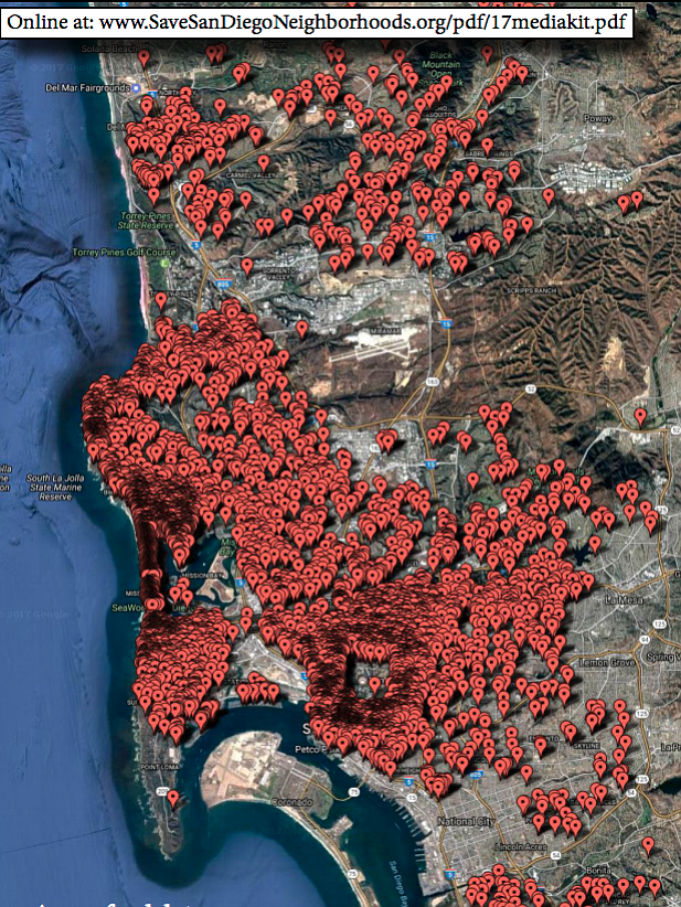 Locations of short-term rentals in San Diego