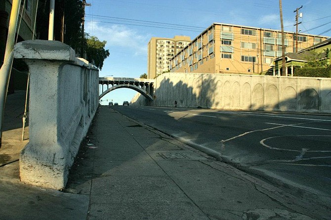 The bridge's historic designation in 1994 put the kabash on talks of demolition by the city. (2012 photo: Gregory's San Diego)