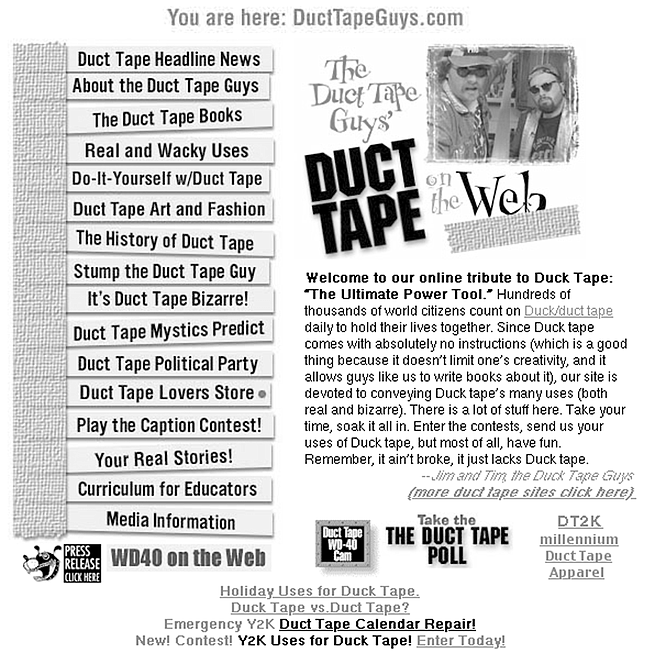 DuctTapeGuys site. Duct tape doesn’t work on ducts.