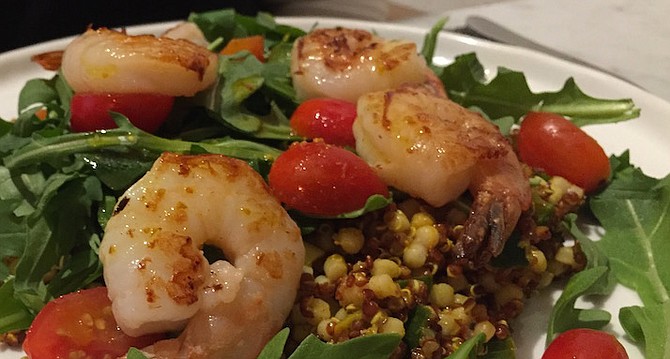 Debra was the happiest with her selection — Grilled Shrimp Quinoa Taboulé.