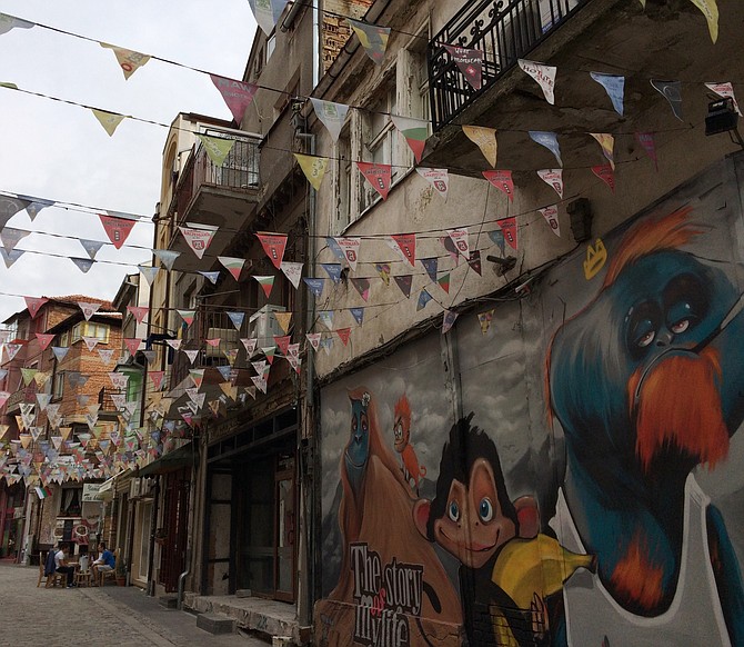 Festive pedestrian streets in the Kapana Arts quarter in Plovdiv