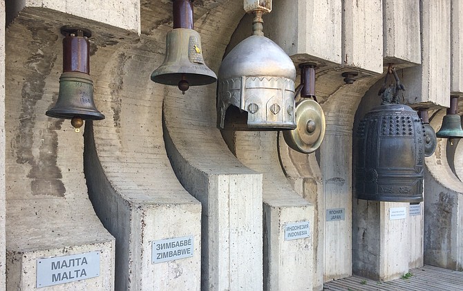 A few of the many bells in the Kambanite Peace Bells Park in Sofia