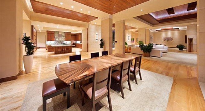The home features an extensive use of acacia koa wood “imported from the Hawaiian islands”