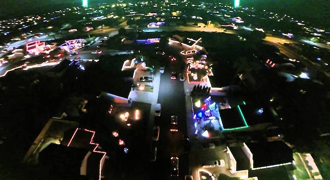 Starlight Circle, Santee — aerial shot of Christmas lights