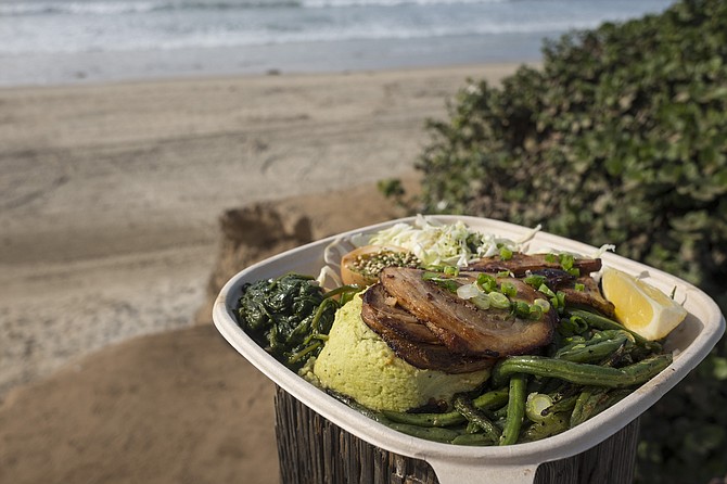 A deceptively simple bento lunch, taken by the beach