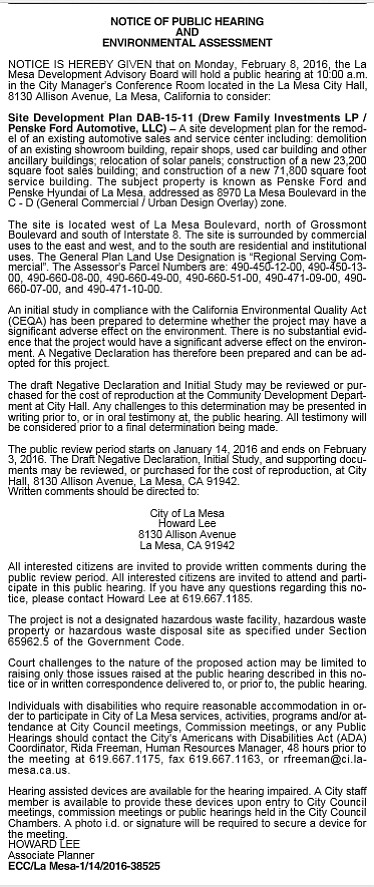 The February 8, 2016 public meeting mentioned in this public notice was cancelled. 