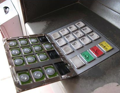 More sophisticated thieves mask their code-nabbing-keypad over the bank's keypad.