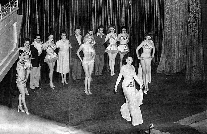 Kane as featured dancer (front and center), Hollywood Theater, San Diego, c. 1940s