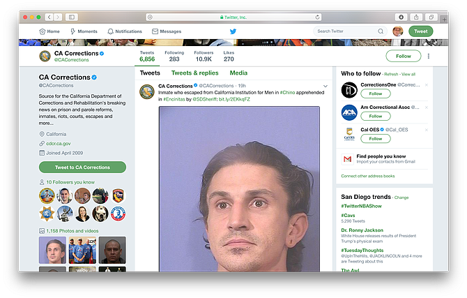 The Twitter account for California prisons sent out a tweet.