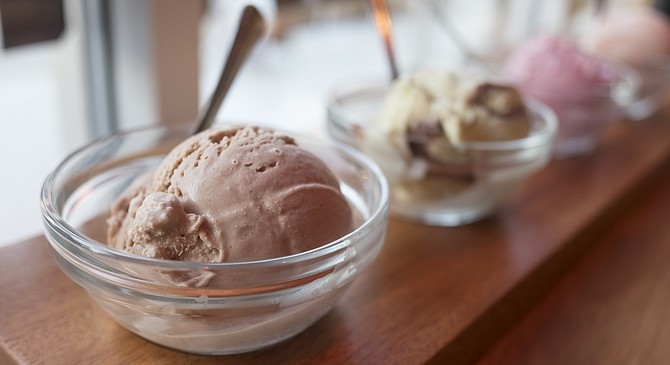 Bourbon and coffee ice cream leads off a tasting flight of four scoops.