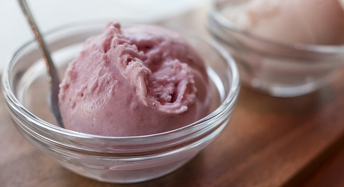 Vegan strawberry ice cream, made creamy with coconut