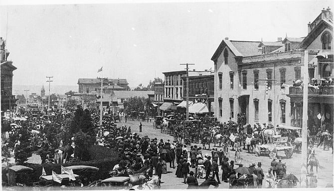 The town plaza in 1889.