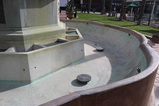 Though restored a couple years ago, the fountain awaits specialized glass.