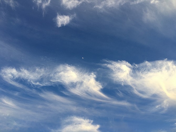 Moon floating in the ever-more-common-in-winter cirrus cloud sky.  January 2018, Rancho Penasquitos