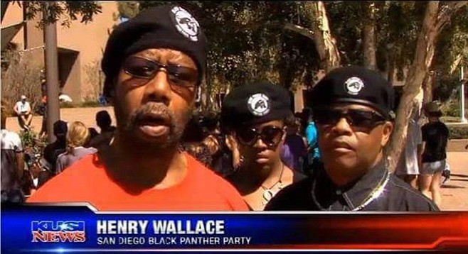 Wallace’s Panther roots go back to the ’60s. In 2016 he was on TV protesting the police killing of Alfred Olango.