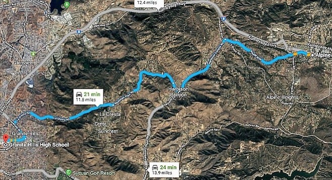 The route from Alpine to Granite Hills high illustrates a hazardous stretch of highway.