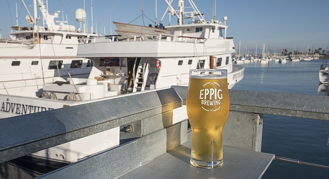 An Eppig pilsner, now available with a view of America's Cup Harbor