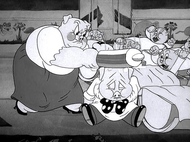 Spousal abuse in Porky's Romance (1937).