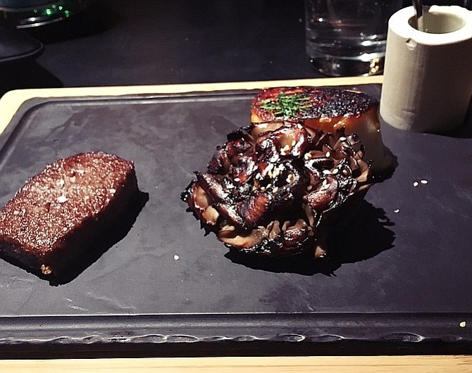A5 Wagyu beef, along with fish, at Jean Georges Steakhouse.

 