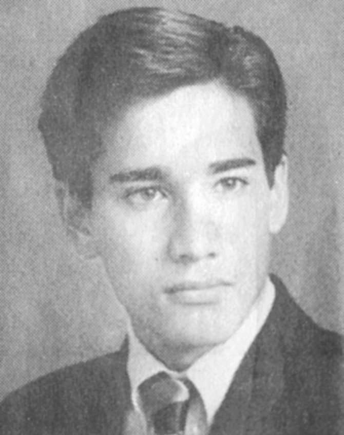Andrew Cunanan at Bishop's, 1987. When complimented on a red leather jumpsuit that he wore to a school dance, he told his classmate, "My boyfriend, Antoine, bought it for me."