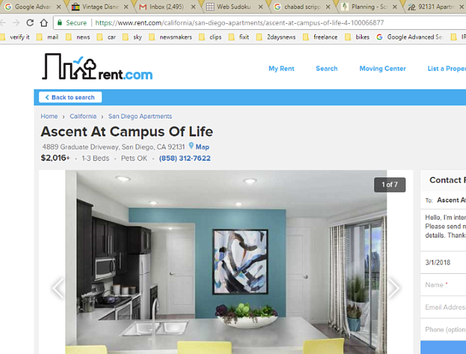 An ad on Rent.com (since updated) offered a one-bedroom apartment for $2016 a month.
