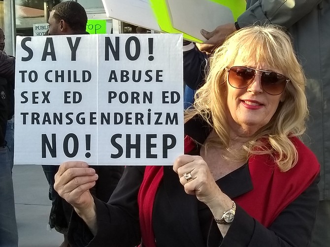 protester against SHEP curriculum