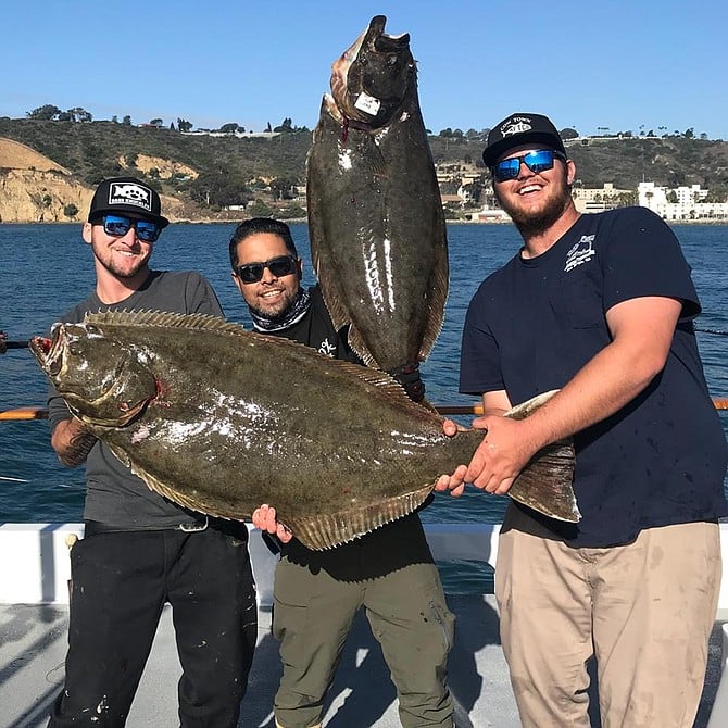 Top two halibut in derby caught by angler Mike Lagrisola (center) within 20 minutes of each other