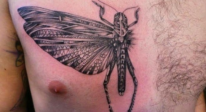 Dave Warshaw's one-winged locust tat, for fans of the Locust
