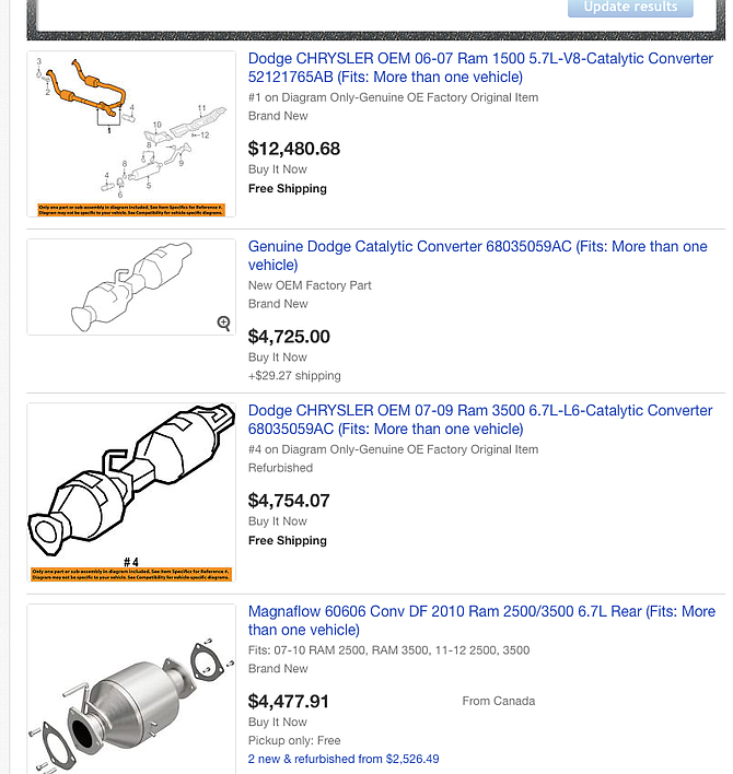 Dodge Ram catalytic converters on eBay.