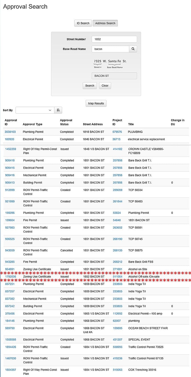 No sign of what was in the works for 1852 Bacon (Nati's) via usual means (screen capture from development services site March 13)