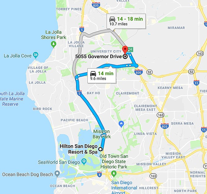 This midnight run from church to the Hilton would have taken the thieves about 15 minutes that night. 